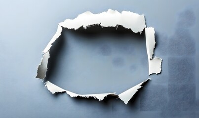 Torn paper hole frame, gray background, copy space, design element