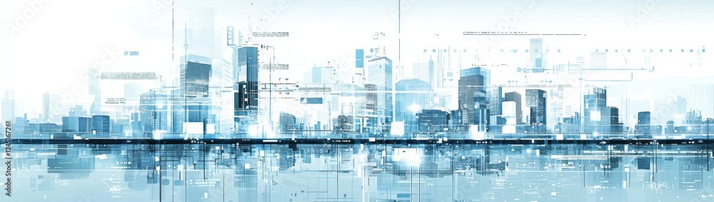 Aufkleber imaginative representation of a high-tech metropolis in a banner format.