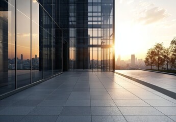 Obraz premium The beauty of contemporary architecture showcased in a glass office structure at dusk.