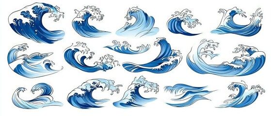 Naklejka premium Explore the beauty of blue tonality through unique ocean wave designs.