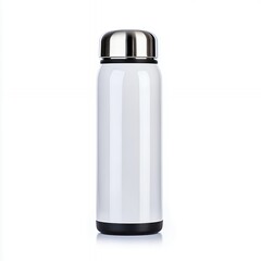 White Insulated Water Bottle with Silver Lid and Black Base
