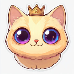 The Crowned Kitten: A whimsical illustration of a fluffy, adorable kitten crowned with a golden crown, with big, blue eyes that sparkle with mischievous charm.