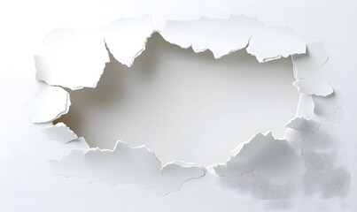 Obraz premium Torn paper hole, white background, copy space, design element, texture (1)