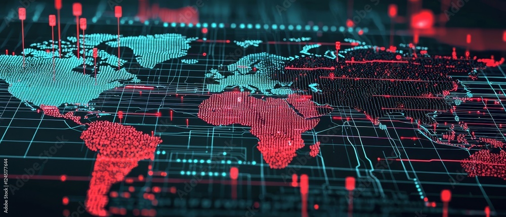 Poster representation of worldwide digital connections through map graphics