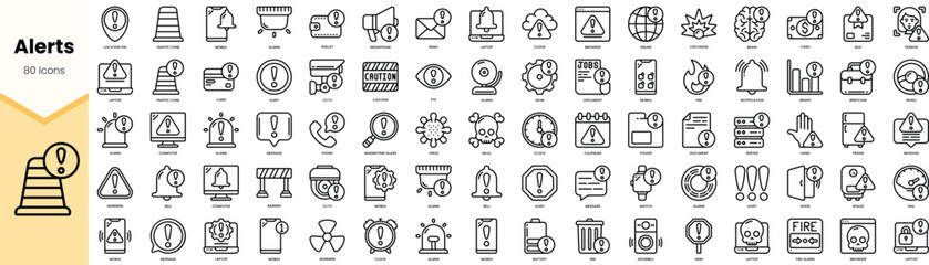 Collection of 60 alert icons featuring various alerts and notifications in a minimalist design.