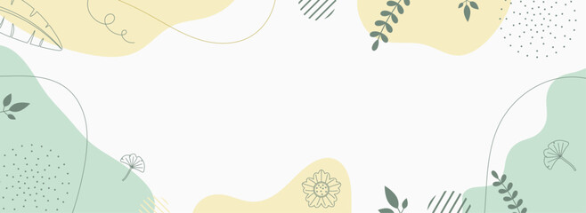 幾何学模様と植物のラインアート背景