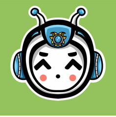 A cute smiling robot head with a futuristic design, metallic details, and a friendly expression