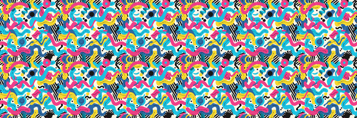 Seamless pattern with geometric shapes in the style. Multicolored vintage background with triangles, circles and squares for textile, fabric and Sudanese fabric art.