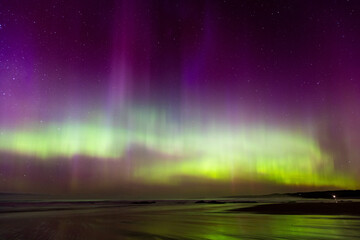 The stunning Southern Lights (aurora australis) over Dunedin, Otago Region, New Zealand.