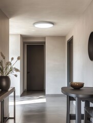 Modern Minimalist Hallway Interior with Natural Light and LED Ceiling Lamp