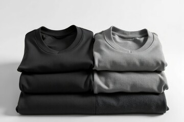 Stacked Gray and Black Crew Neck Shirts
