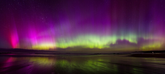 The stunning Southern Lights (aurora australis) over Dunedin, Otago Region, New Zealand.