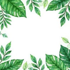 Naklejka premium Delicate watercolour border of exotic leaves on white background, watercolour, elegant, delicate