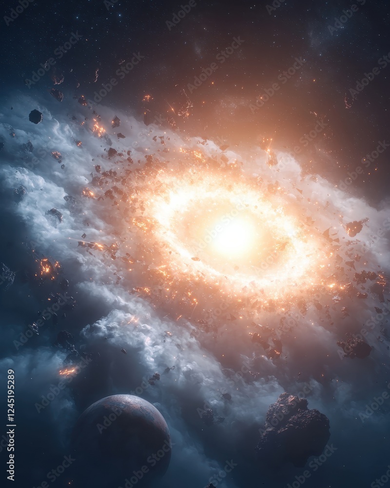 Poster galactic explosion event deep space digital art cosmic environment outer space viewpoint celestial c