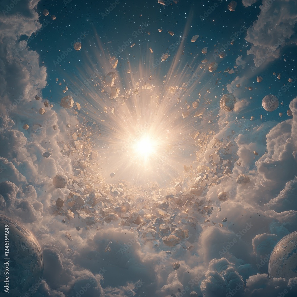 Poster cosmic explosion of light and energy outer space digital art celestial environment abstract viewpoin