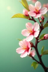 Obraz premium Peach blossoms with a green and yellow color scheme, white, pink, tree