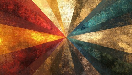 Colorful grunge sunburst pattern with radiating triangles