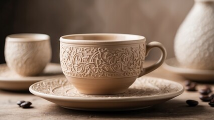 1. Hot and Cold Cappuccino Cups on an Old Wooden Table in the Morning.