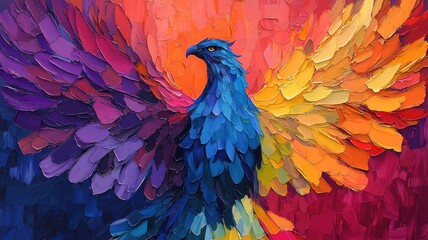 Obraz premium Vibrant phoenix painting art studio abstract artwork colorful environment close-up view symbol of rebirth