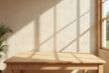 Wooden Table Near Window Sunlight Wall