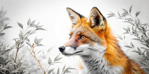 Fototapeta premium Elegant Black and White Fox Sketch Minimalist Art Print, Wildlife Line Drawing, Botanical Illustration, Nature Wall Decor