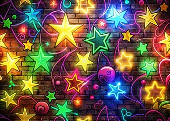 Glowing Graffiti Wallpaper Texture: Urban Art Background Pattern