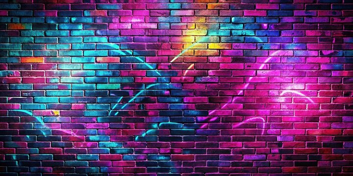 Fototapeta Macro Neon Graffiti Brick Wall Texture Wallpaper - Vibrant Urban Art Background
