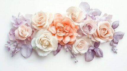 Obraz premium Delicate arrangement of roses and flowers in soft tones of pink and lavender, creating serene and elegant atmosphere