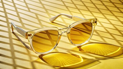 Minimalist Summer Fashion: Beige Shadow, Yellow Sunglasses Geometric Pattern
