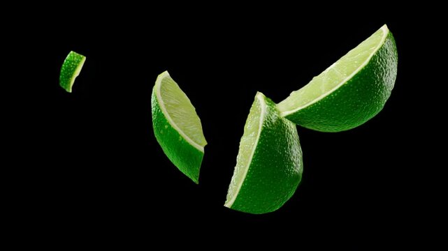Lim&oacute;n o lima verde en fondo negro cort&aacute;ndose en partes con movimiento cinemogr&aacute;fico