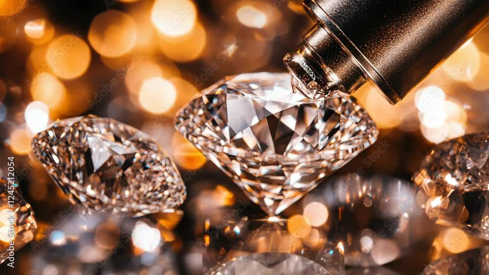 Poster shimmering diamonds with glowing background and precision droplet action
