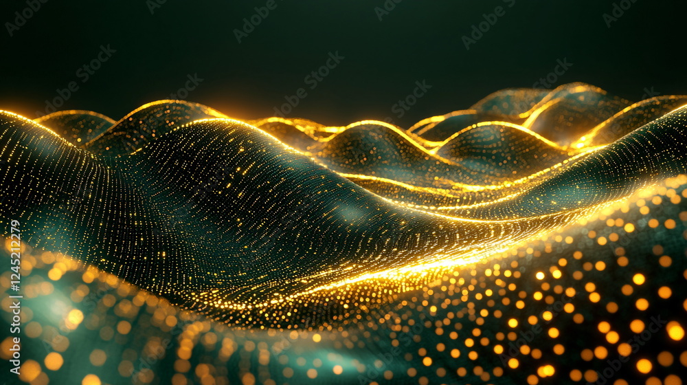Aufkleber glowing wavy landscape with luminous particles creating a mesmerizing visual effect, resembling flow