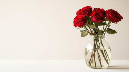Fototapeta premium beautiful arrangement of red roses in glass vase, symbolizing love and elegance. Perfect for any occasion