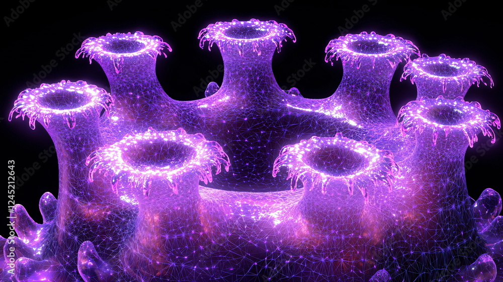 Aufkleber luminescent purple structures with intricate patterns and transparent backgrounds resembling abstrac