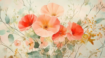 AI Generate A Seamless Watercolor Floral Pattern Featuring Soft Pastel Flowers