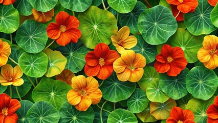 Vibrant Nasturtium Plant Wallpaper Texture -  Rustic Floral Background