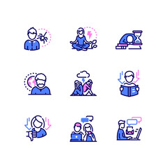 Human Psychological Problems - line design style icons set