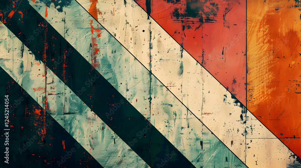 Poster Abstract geometric pattern featuring diagonal stripes in vibrant colors on a textured surface