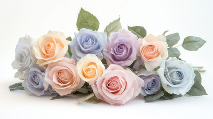 soft and elegant display of pastel roses in various shades, showcasing beauty and tranquility