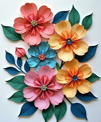 Fototapeta premium Vibrant Paper Quilling Flowers in Intricate Fantasy Garden Style