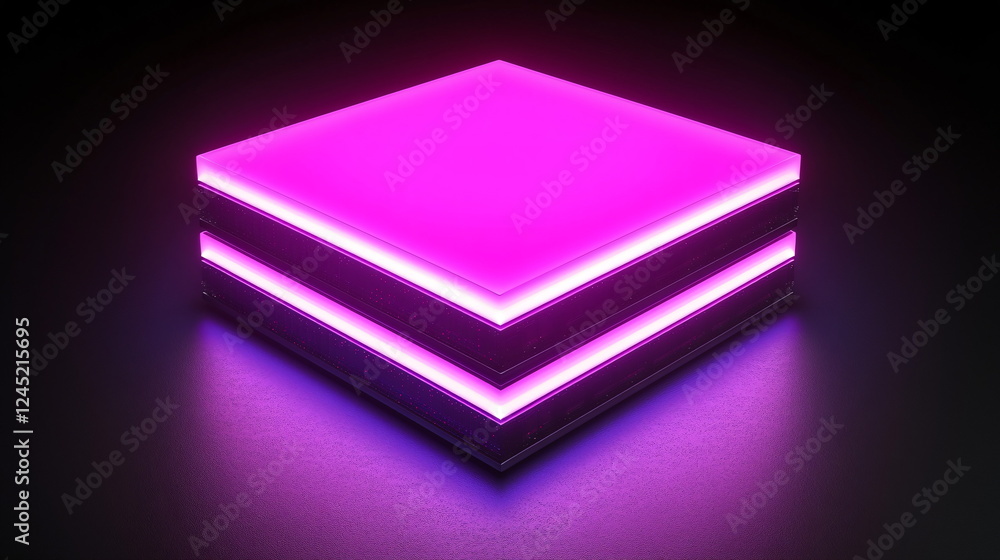 Aufkleber illuminated square shape with vibrant pink neon edges resting on a dark background, creating a strik