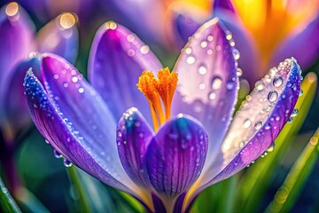 Fototapeta premium Macro Photography: Stunning Crocus Bloom, Spring Flowers, Purple Crocus, Close Up, Detailed, Vibrant Colors, Nature Photography, Botanical, Wildflower