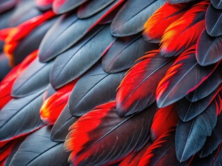 Obraz premium Macro Photography: Wild Red-tailed Black Cockatoo Feathers, Close-up, Vivid Colors, Nature, Wildlife, Bird, Australian Parrot