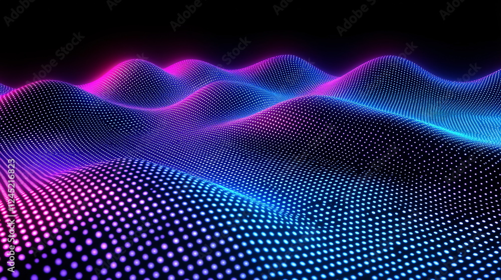 Aufkleber vibrant waves of neon dots creating a mesmerizing pattern against a dark background, showcasing a bl