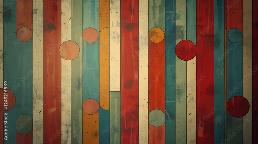 Poster abstract colorful background featuring vertical stripes and circular shapes, ideal for design projec