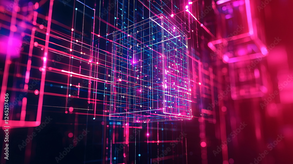 Aufkleber colorful digital network design with vibrant lines and geometric shapes creating a futuristic atmosp