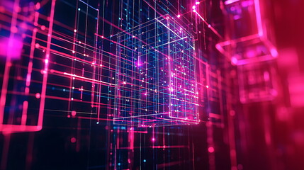 Obraz premium Colorful digital network design with vibrant lines and geometric shapes creating a futuristic atmosphere highlighting technology and modernity.