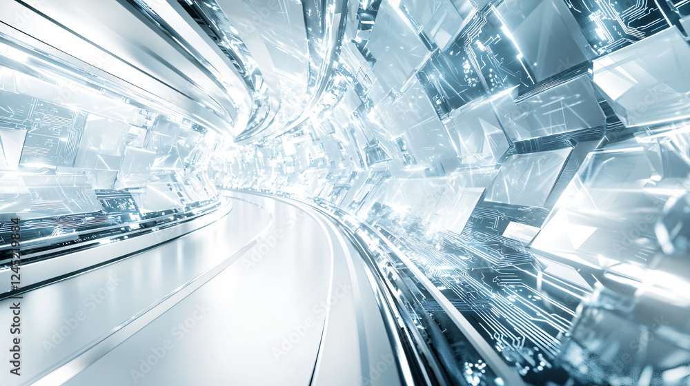 Aufkleber futuristic tunnel with glowing panels and sleek curves illustrated in a high-tech environment, featu