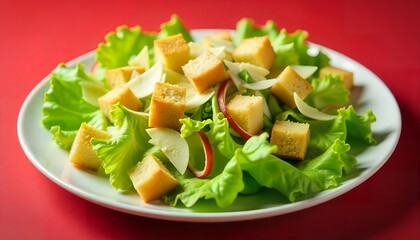 Fresh Green Salad with Croutons and Cheese Recipe
