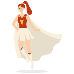 Woman Superhero Cartoon Character on White Background. Vector Illustration.
